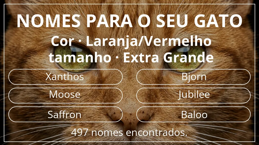 Nomes para gatos baseados em cor laranja/vermelho e tamanho extra grande