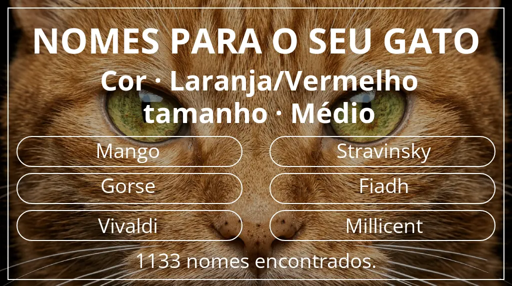 Nomes felinos baseados em cor laranja/vermelho e tamanho médio