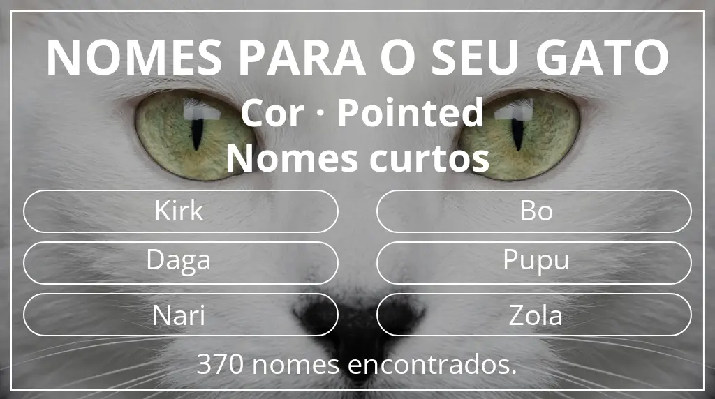Nomes para gatos relacionados com cor pointed e comprimento do nome curto (2–4)