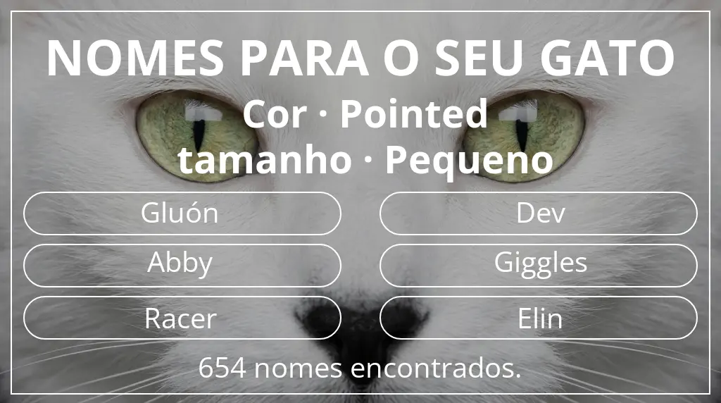Nomes de gatos baseados em cor pointed e tamanho pequeno
