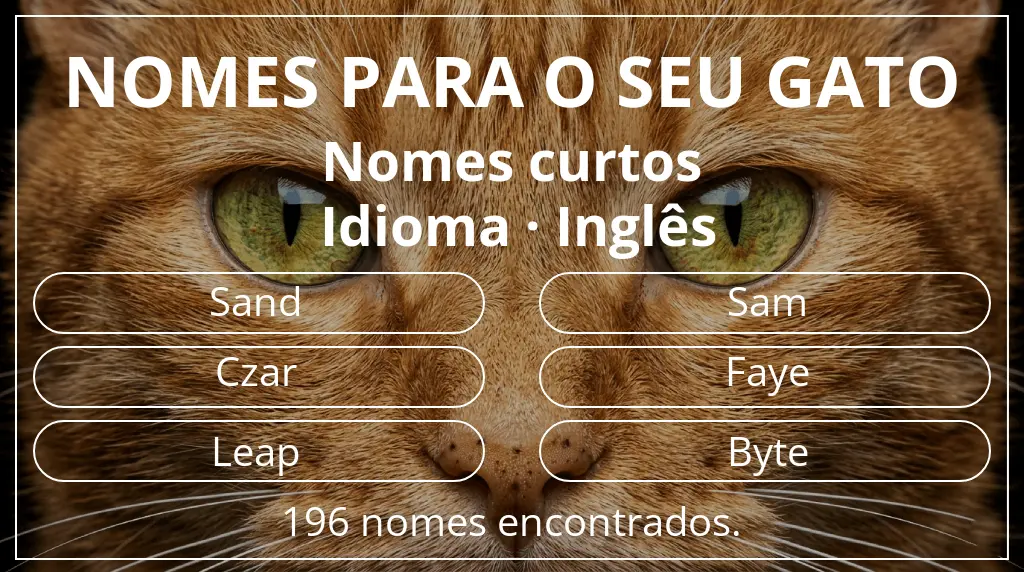 Nomes para gatos relacionados com comprimento do nome curto (2–4) e idioma inglês
