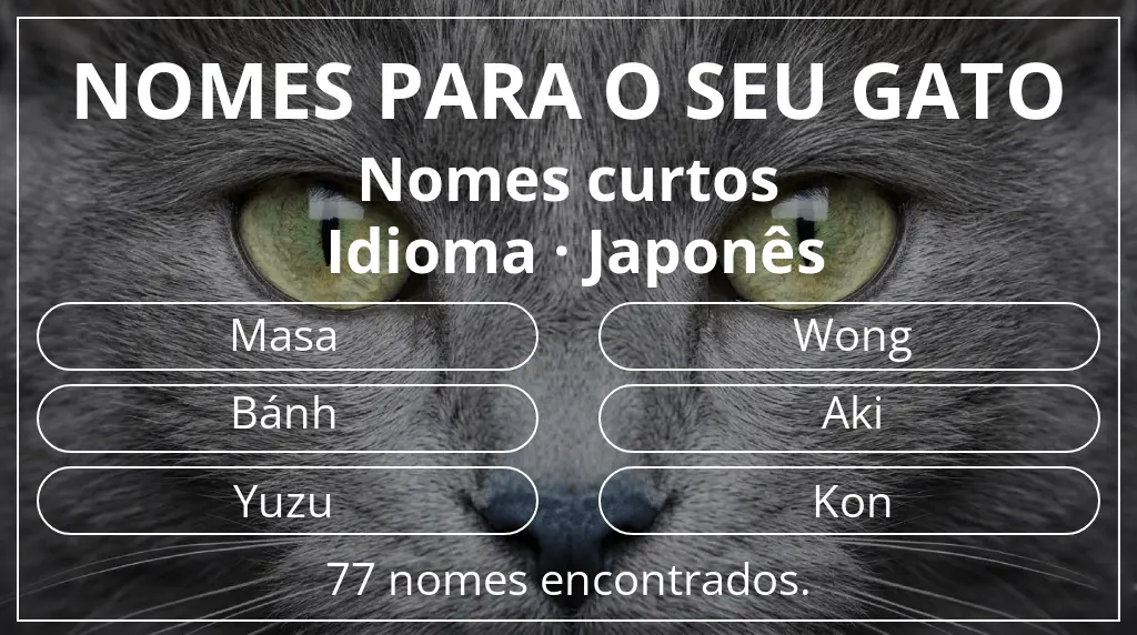 Nomes para gatos baseados em comprimento do nome curto (2–4) e idioma japonês