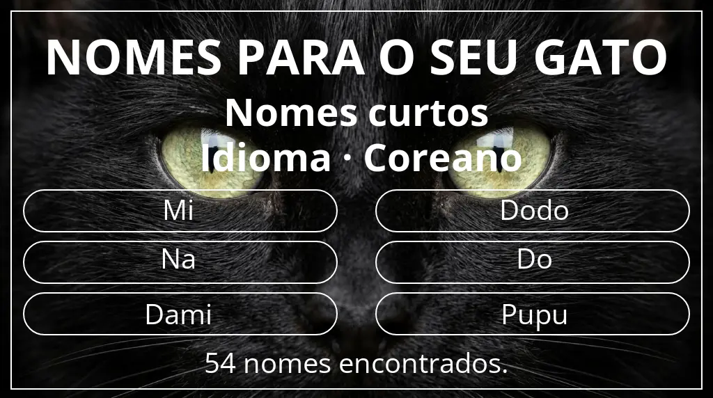 Nomes de gatos baseados em comprimento do nome curto (2–4) e idioma coreano