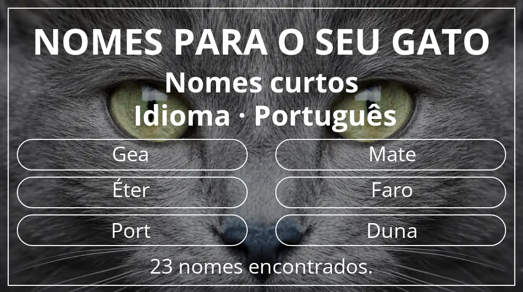 Nomes para gatos relacionados com comprimento do nome curto (2–4) e idioma português