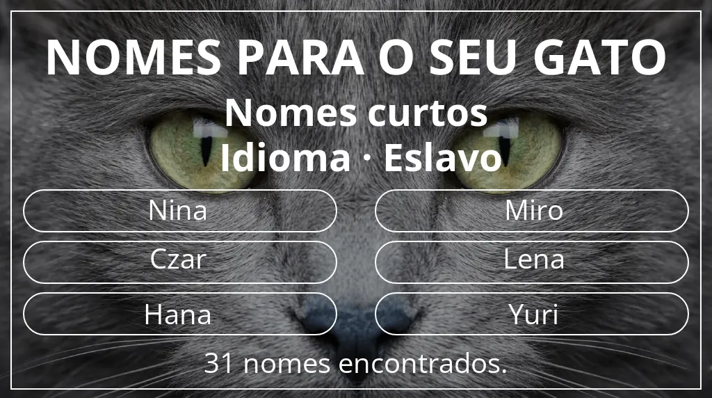 Nomes para gatos relacionados com comprimento do nome curto (2–4) e idioma eslavo