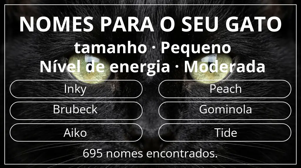 Nomes de gatos relacionados com tamanho pequeno e nível de energia moderada
