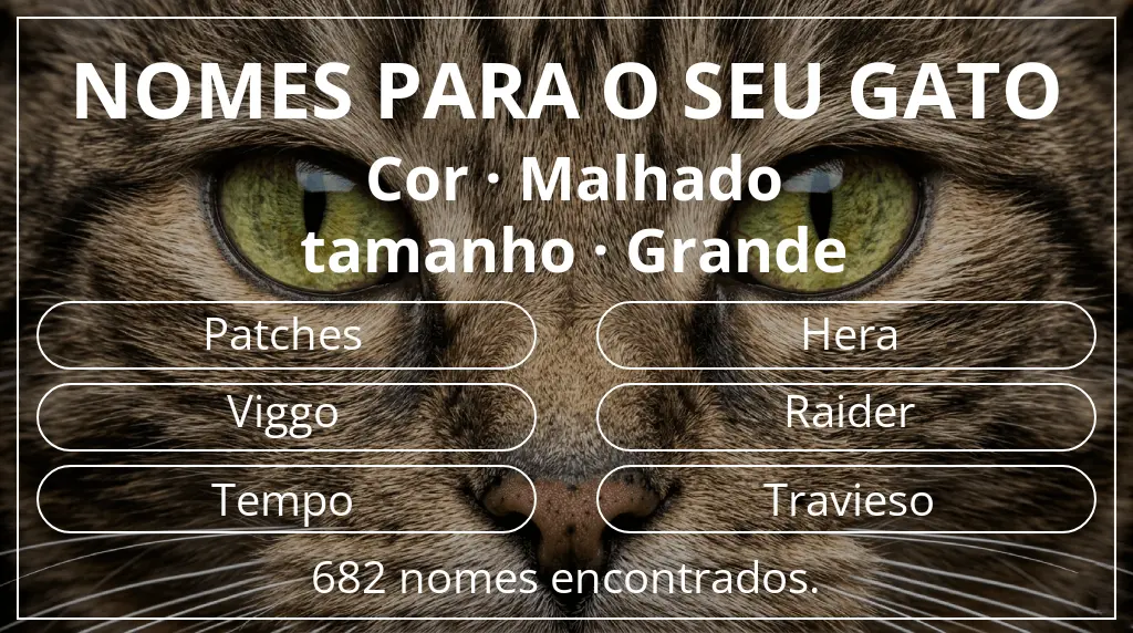 Nomes felinos relacionados com cor malhado e tamanho grande