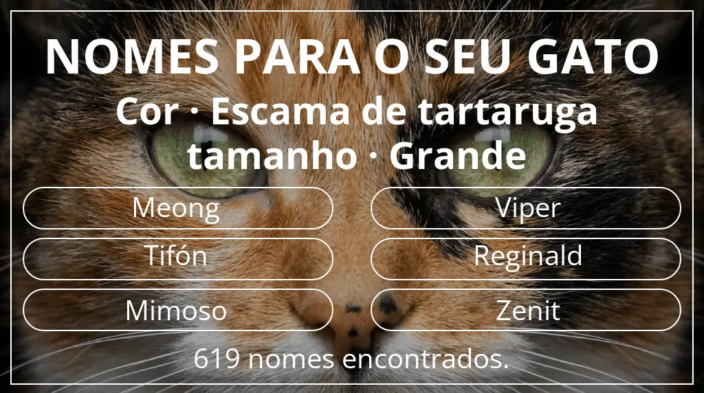 Nomes para gatos relacionados com cor escama de tartaruga e tamanho grande