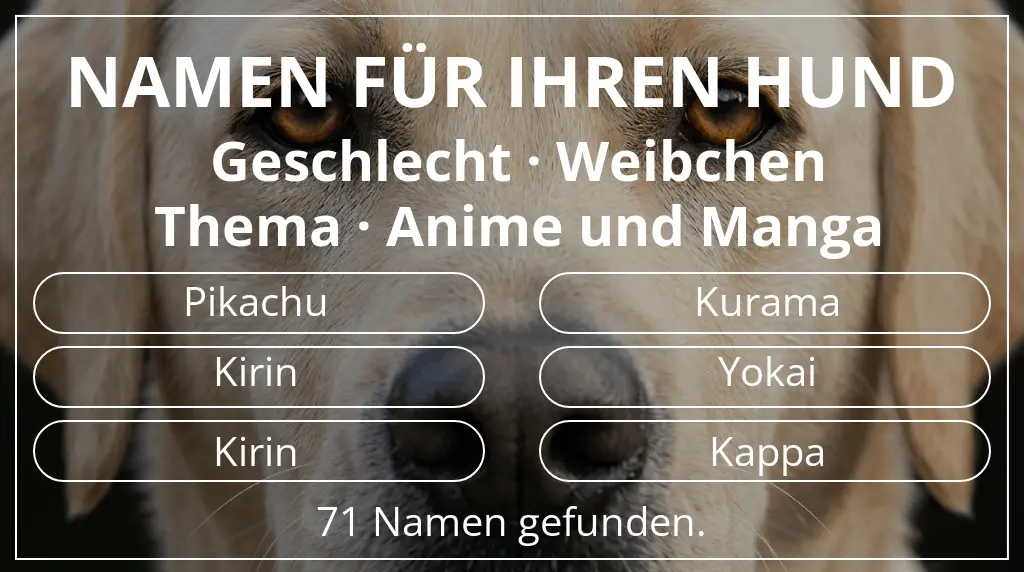 Hundenamen basierend auf geschlecht weibchen und thema anime und manga