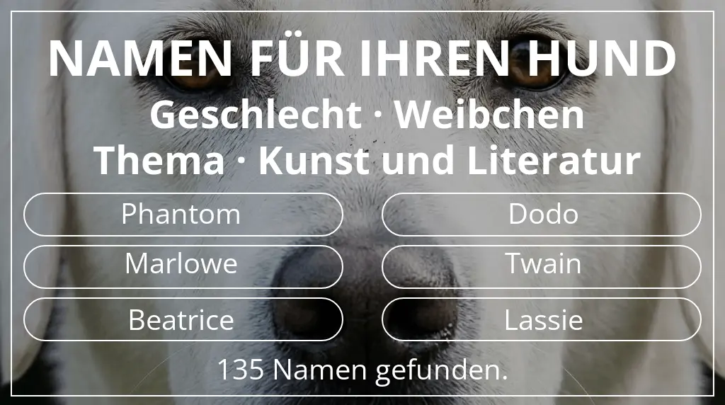 Hundenamen basierend auf geschlecht weibchen und thema kunst und literatur