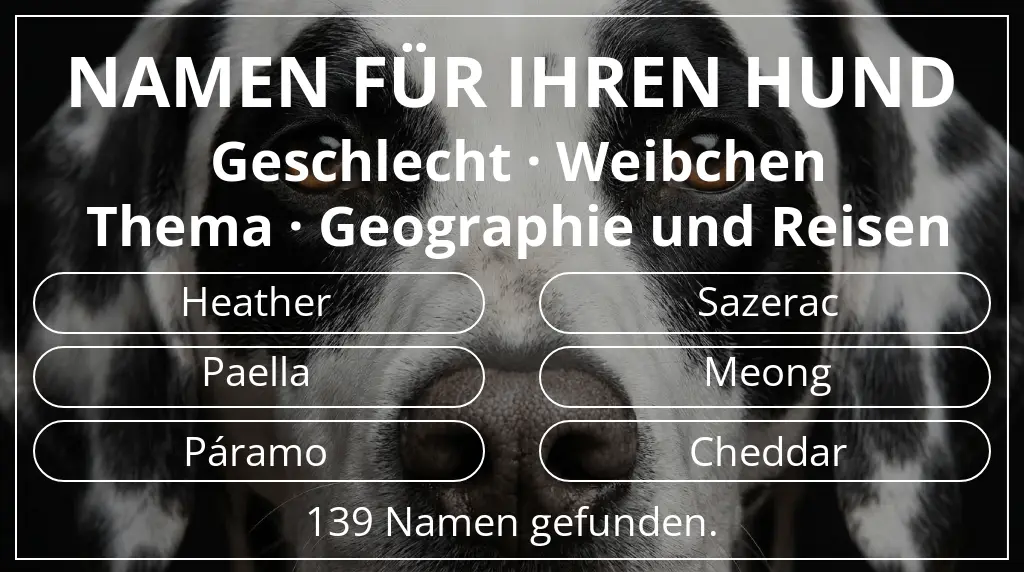 Hundenamen inspiriert von geschlecht weibchen und thema geographie und reisen