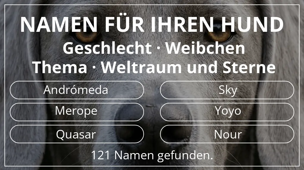 Hundenamen basierend auf geschlecht weibchen und thema weltraum und sterne