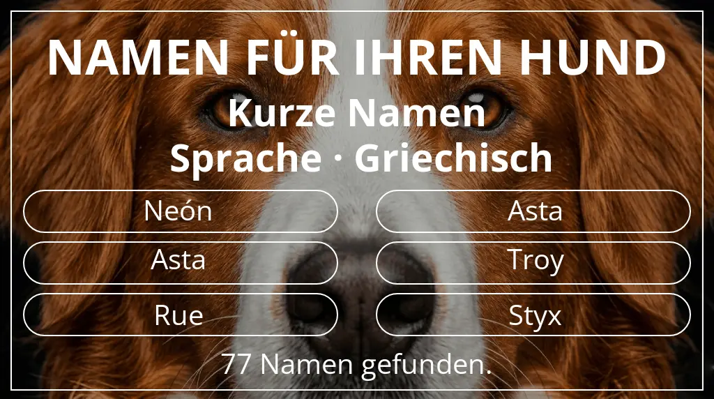 Namen für Hunde basierend auf namenslänge kurz (2–4) und sprache griechisch