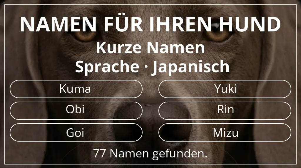 Hundenamen basierend auf namenslänge kurz (2–4) und sprache japanisch