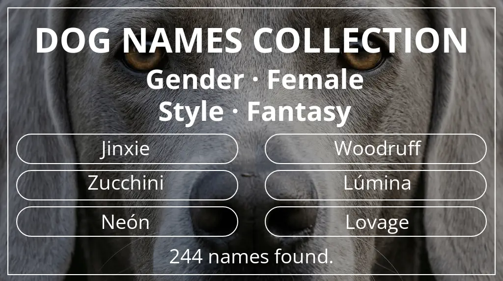 Dog names inspired by female gender and fantasy style