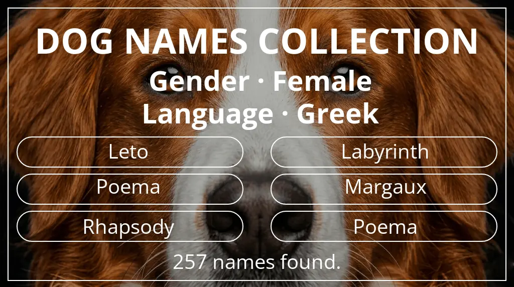 Names for dogs based on female gender and greek language