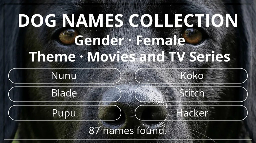 Dog names based on female gender and movies and tv series theme