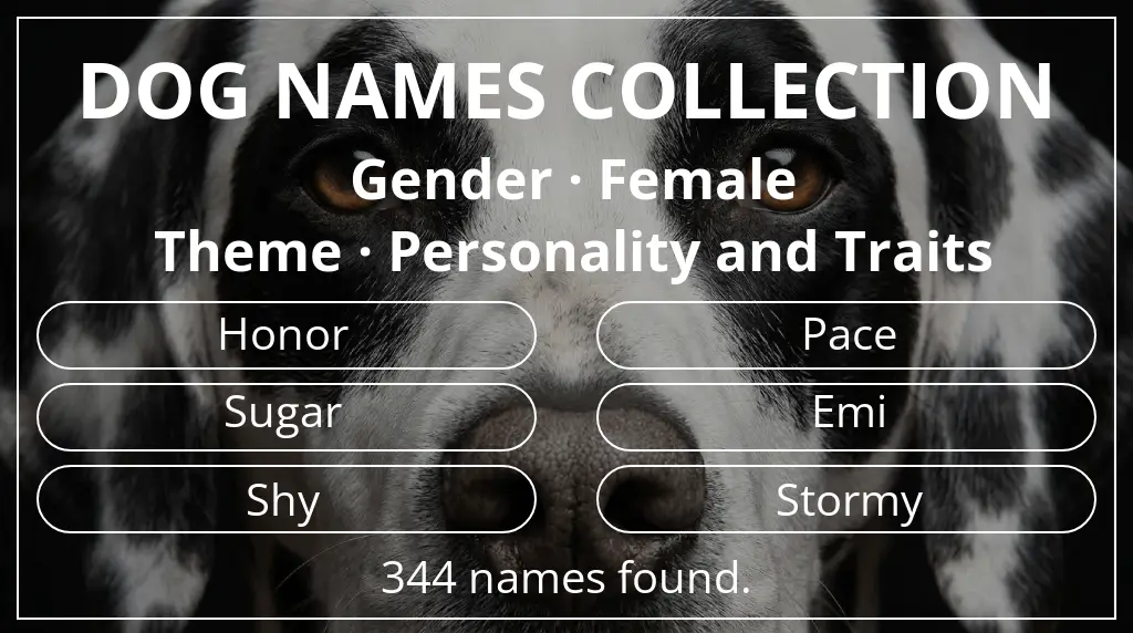 Names for dogs inspired by female gender and personality and traits theme