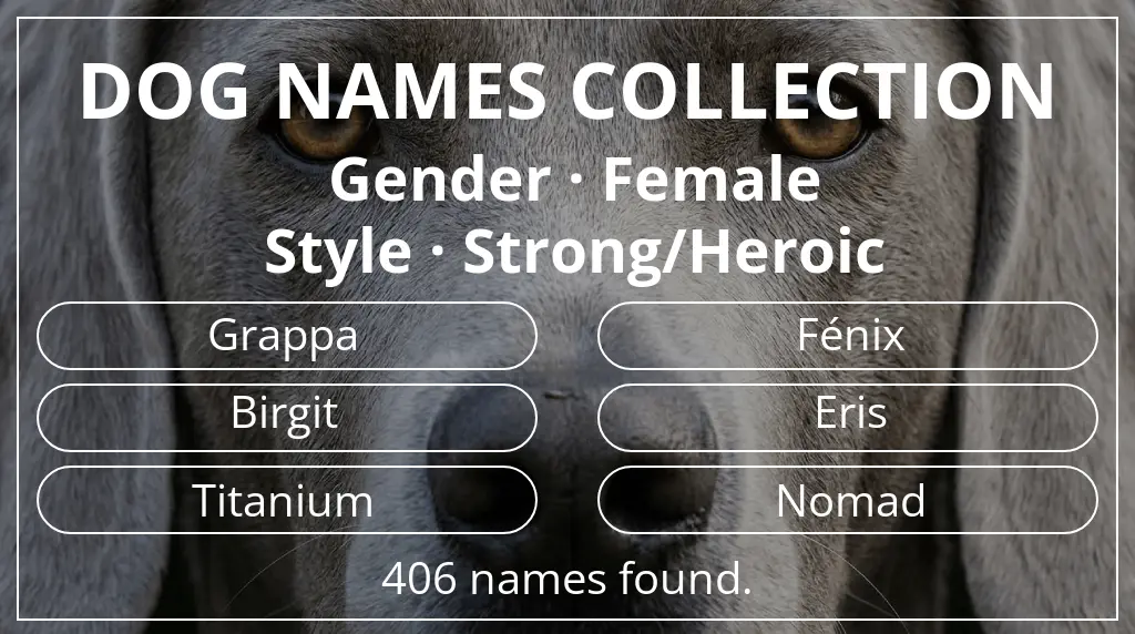 Dog names inspired by female gender and strong/heroic style