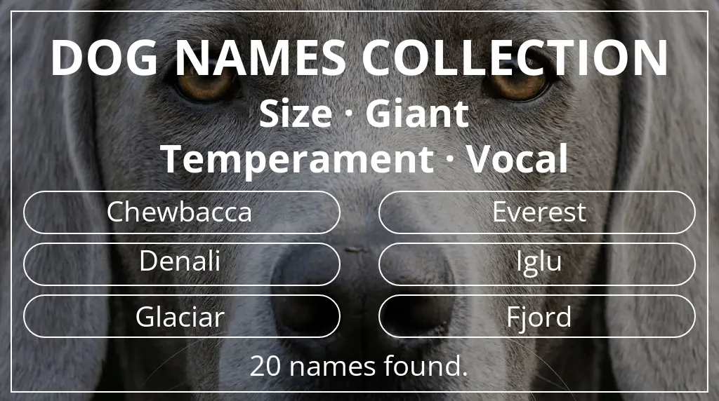 Dog names inspired by giant size and vocal temperament