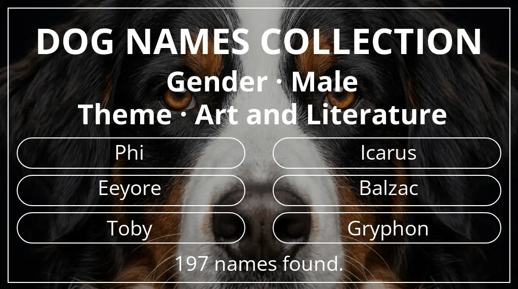 Names for dogs based on male gender and art and literature theme