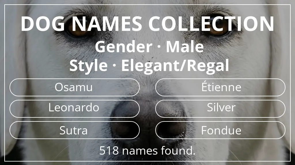 Dog names inspired by male gender and elegant/regal style