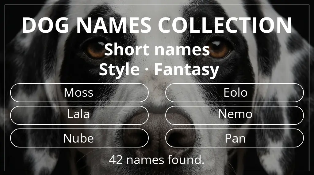 Names for dogs inspired by short (2–4) name length and fantasy style