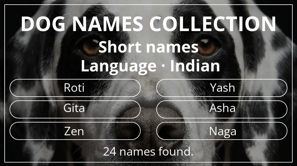 Dog names based on short (2–4) name length and indian language
