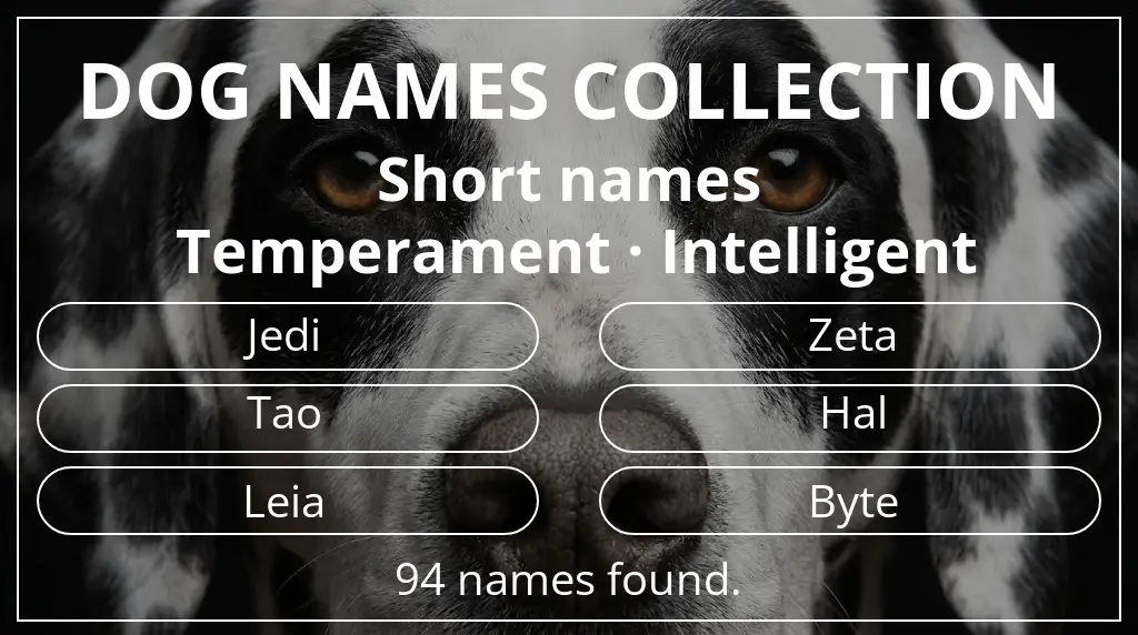 Names for dogs based on short (2–4) name length and intelligent temperament