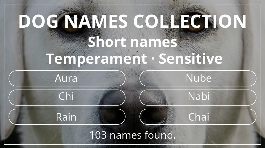 Names for dogs based on short (2–4) name length and sensitive temperament