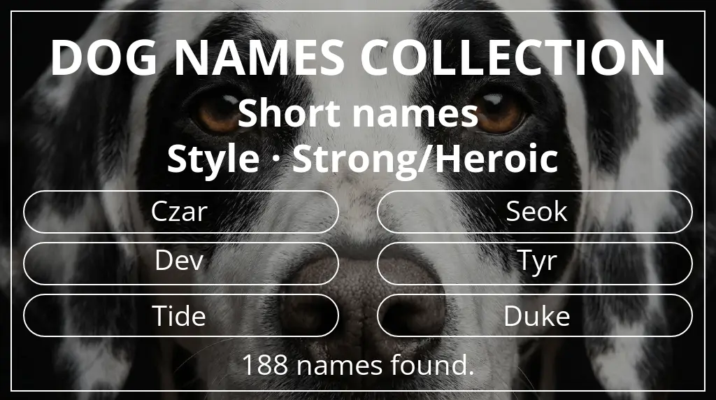Dog names based on short (2–4) name length and strong/heroic style