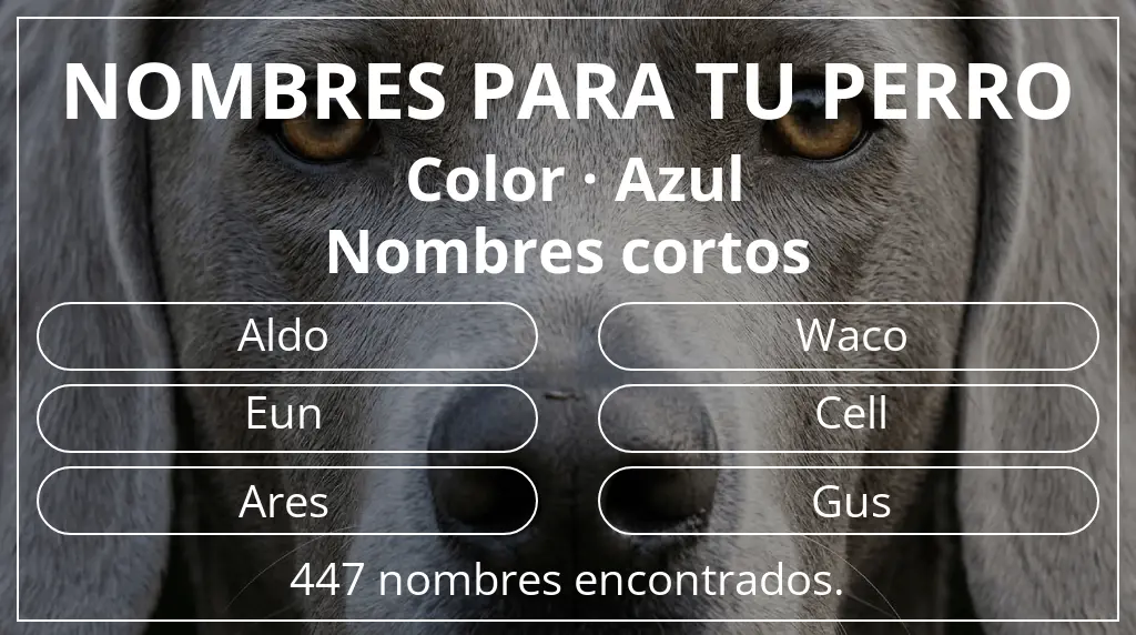 Nombres de perro inspirados en color azul y longitud del nombre corto (2-4)
