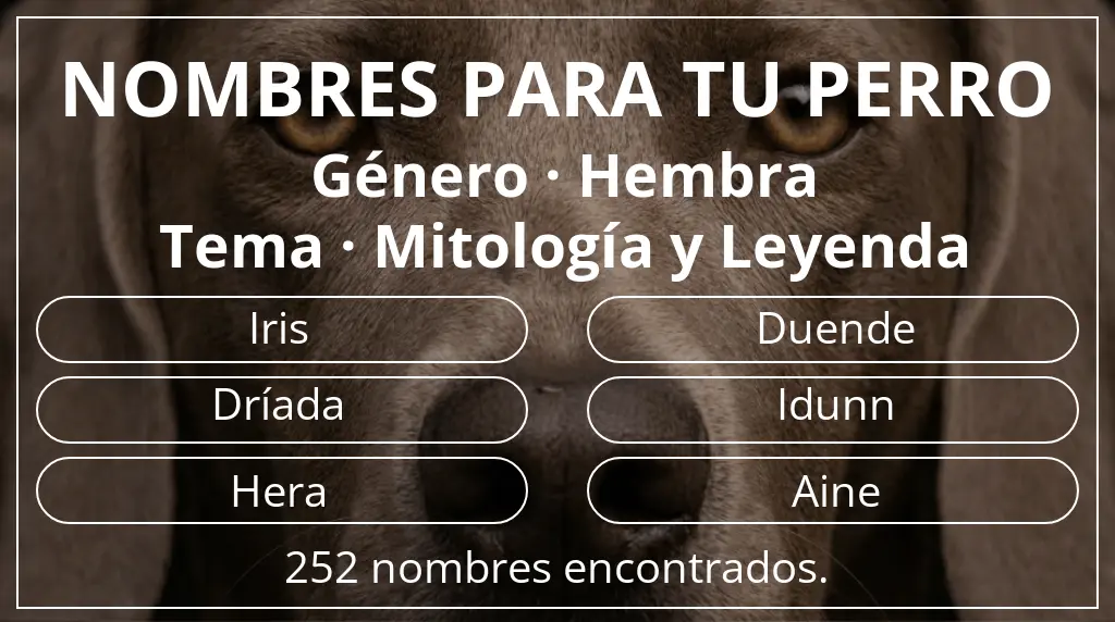 Nombres de perro basados en género hembra y tema mitología y leyenda