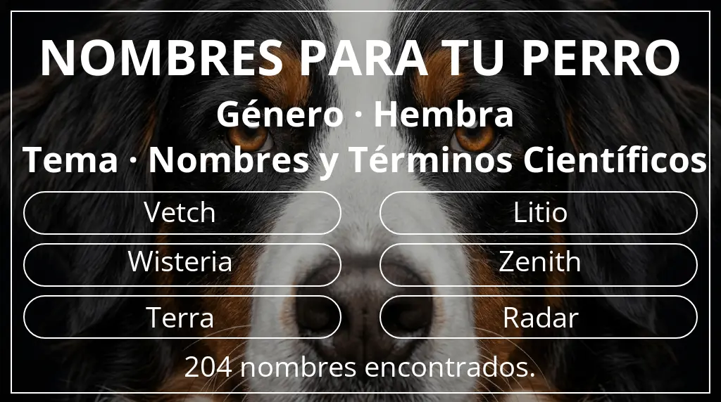 Nombres de perro basados en género hembra y tema nombres y términos científicos