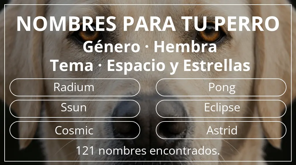 Nombres para perro basados en género hembra y tema espacio y estrellas
