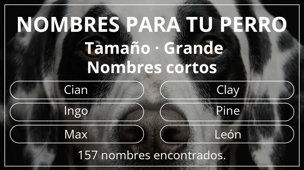 Nombres para perro basados en tamaño grande y longitud del nombre corto (2-4)