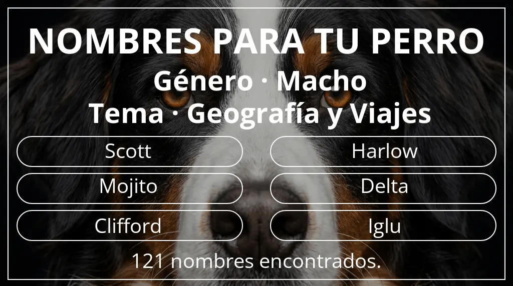 Nombres de perro inspirados en género macho y tema geografía y viajes