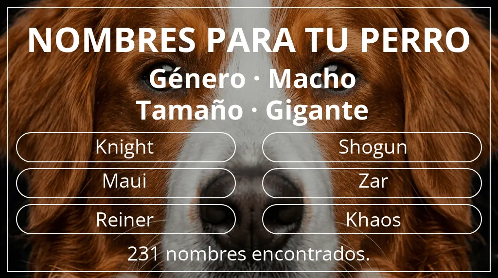 Nombres de perro basados en género macho y tamaño gigante