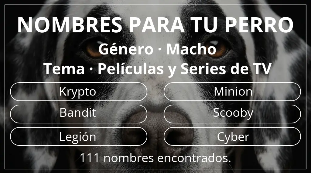Nombres para perro inspirados en género macho y tema películas y series de tv