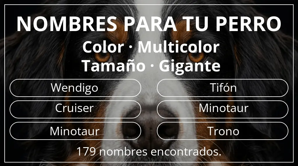 Nombres de perro basados en color multicolor y tamaño gigante
