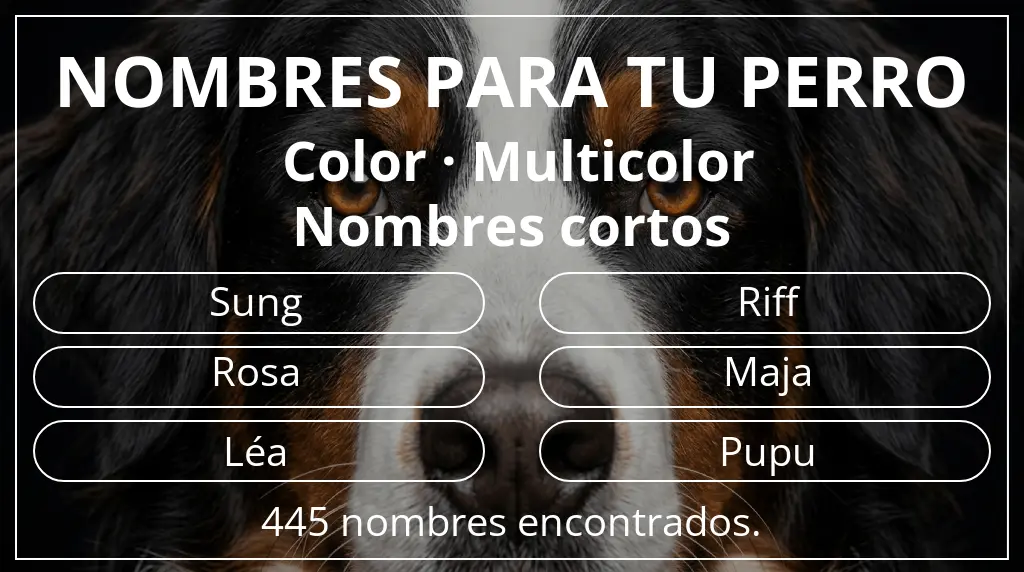 Nombres de perro basados en color multicolor y longitud del nombre corto (2-4)