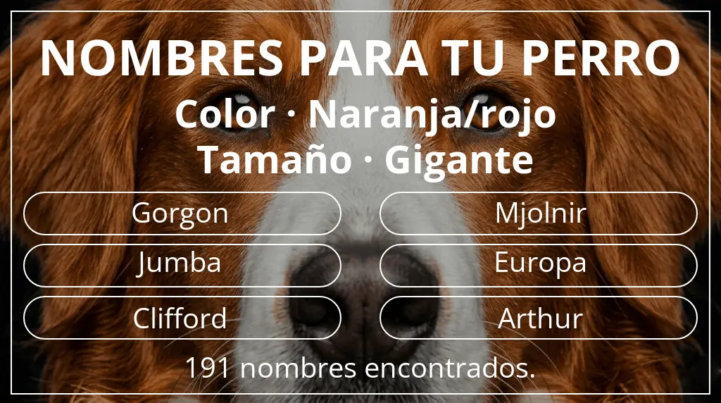 Nombres para perro basados en color naranja/rojo y tamaño gigante