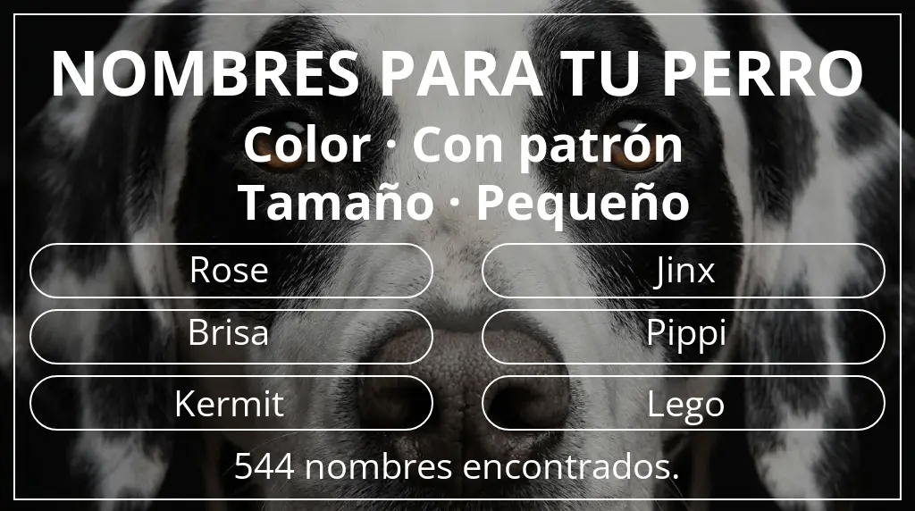 Nombres de perro inspirados en color con patrón y tamaño pequeño
