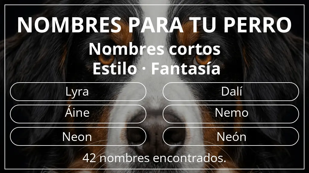 Nombres para perro basados en longitud del nombre corto (2-4) y estilo fantasía
