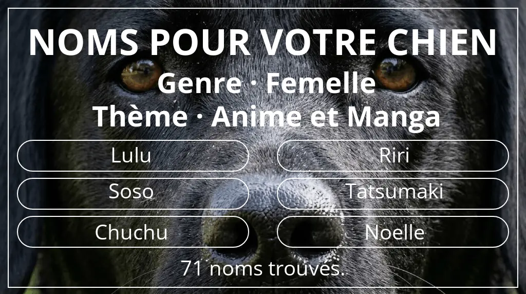Noms de chiens basés sur genre femelle et thème anime et manga