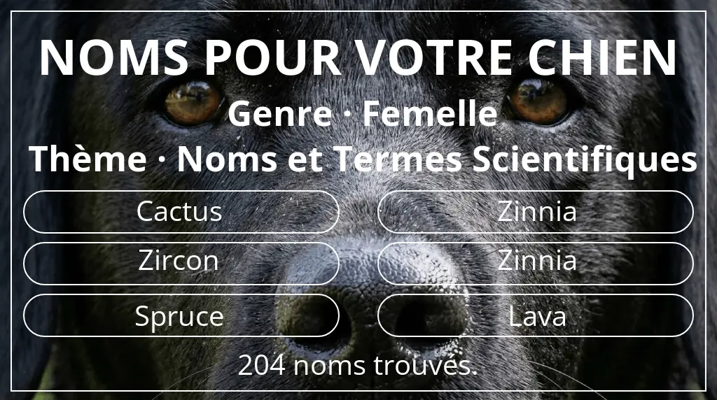 Noms pour chiens basés sur genre femelle et thème noms et termes scientifiques