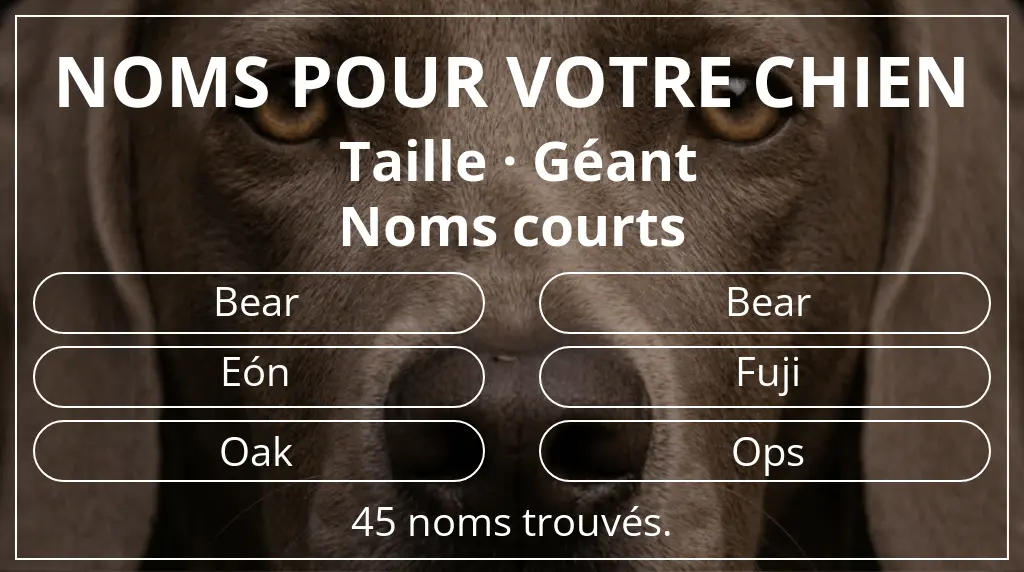 Noms de chiens inspirés de taille géant et longueur du nom court (2 à 4)