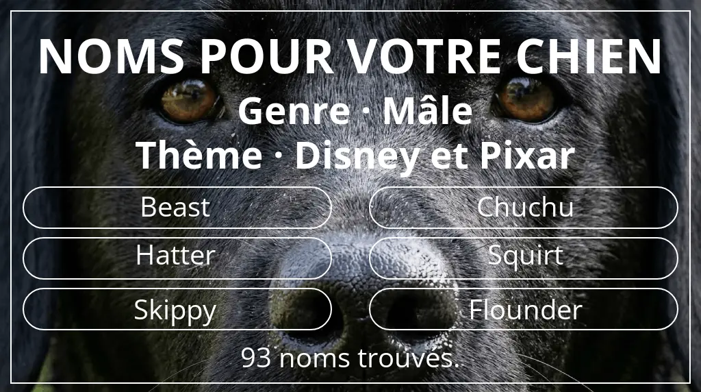 Noms de chiens basés sur genre mâle et thème disney et pixar