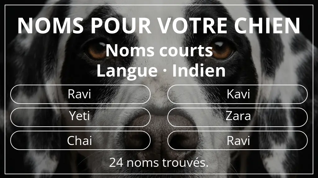 Noms pour chiens inspirés de longueur du nom court (2 à 4) et langue indien