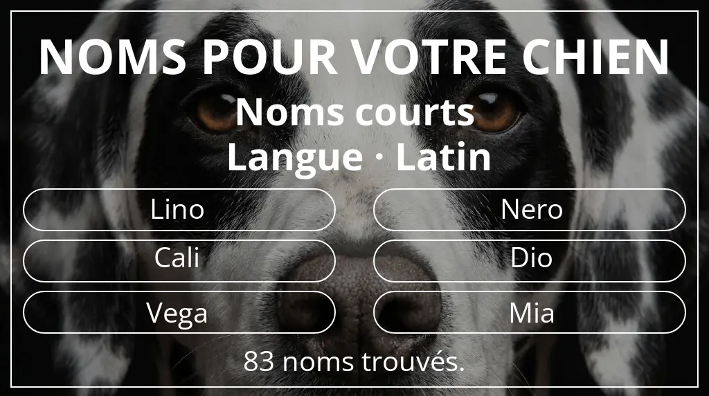 Noms de chiens basés sur longueur du nom court (2 à 4) et langue latin